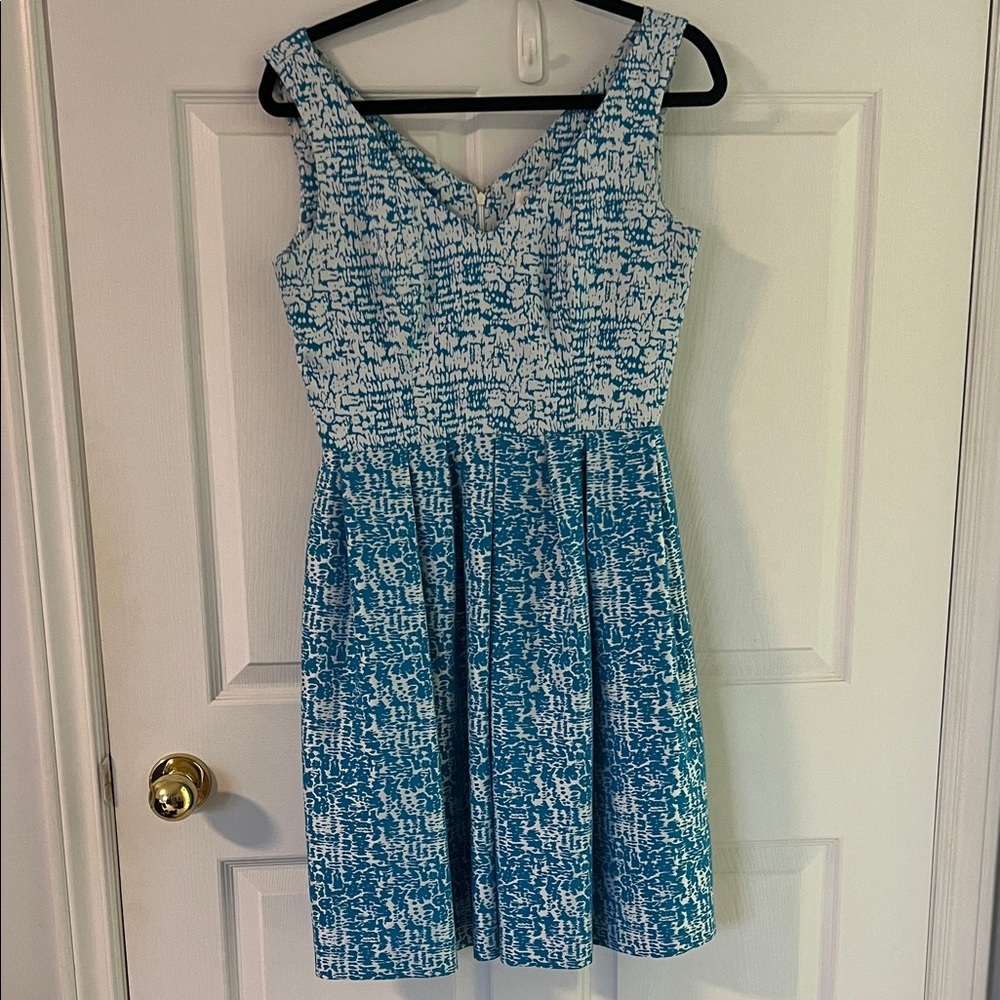 Calvin Klein Blue and White Textured Midi Dress